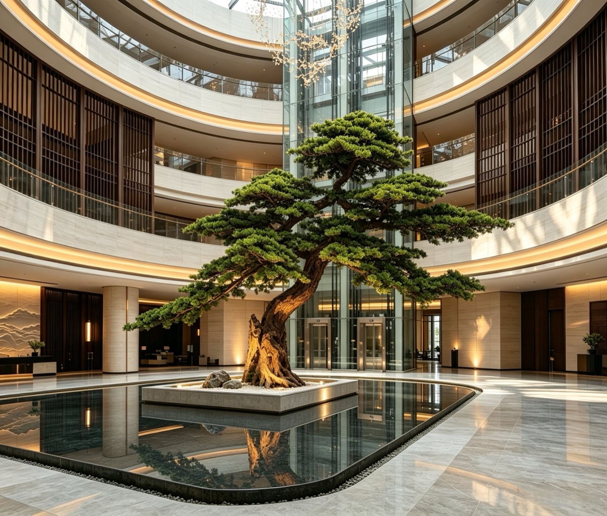 UAE Hotel Lobby with Artificial Olive Trees